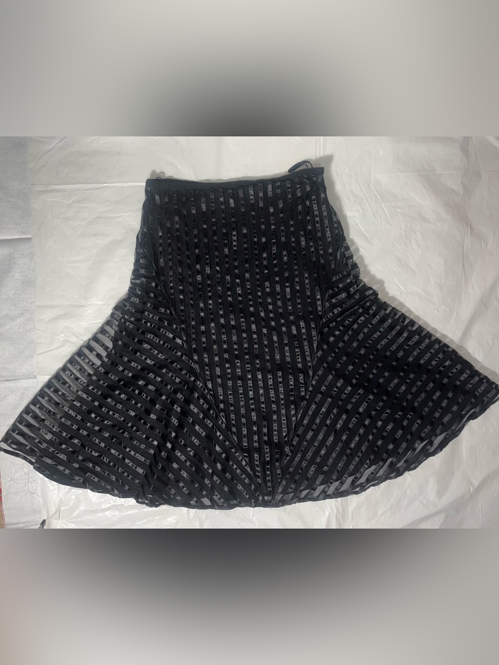 French Connection Women’s Size 10 Black Striped Velvet A-Line Skirt